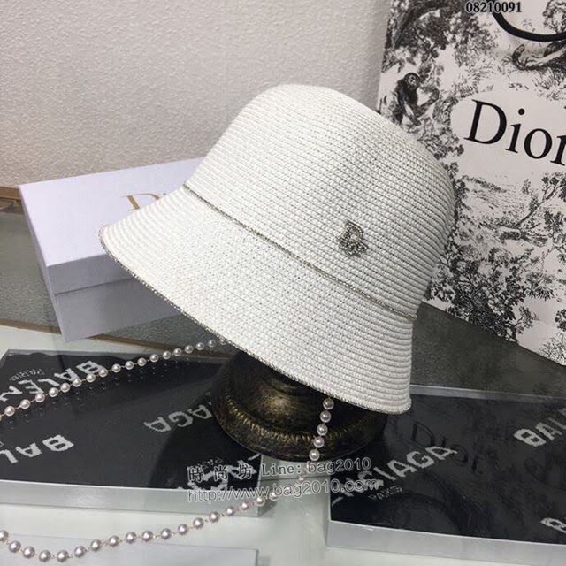 Dior女士帽子 迪奧軟草草編草帽盆帽漁夫帽 Dior帶鑽帶珍珠鏈條禮帽  mm1097